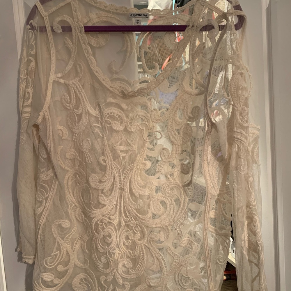 Express sheer white v neck top
